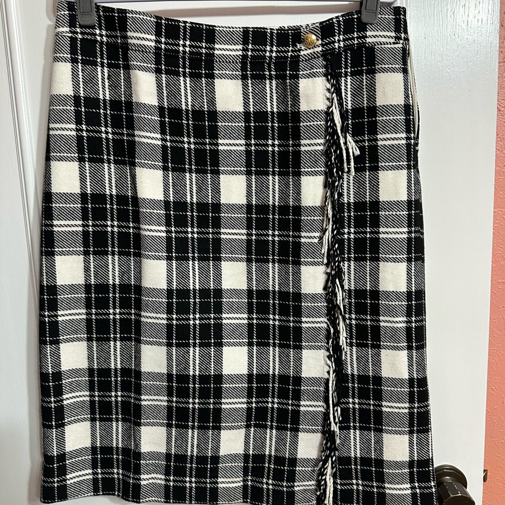 Talbots Black and White Plaid Faux Wrap Skirt. Size 14